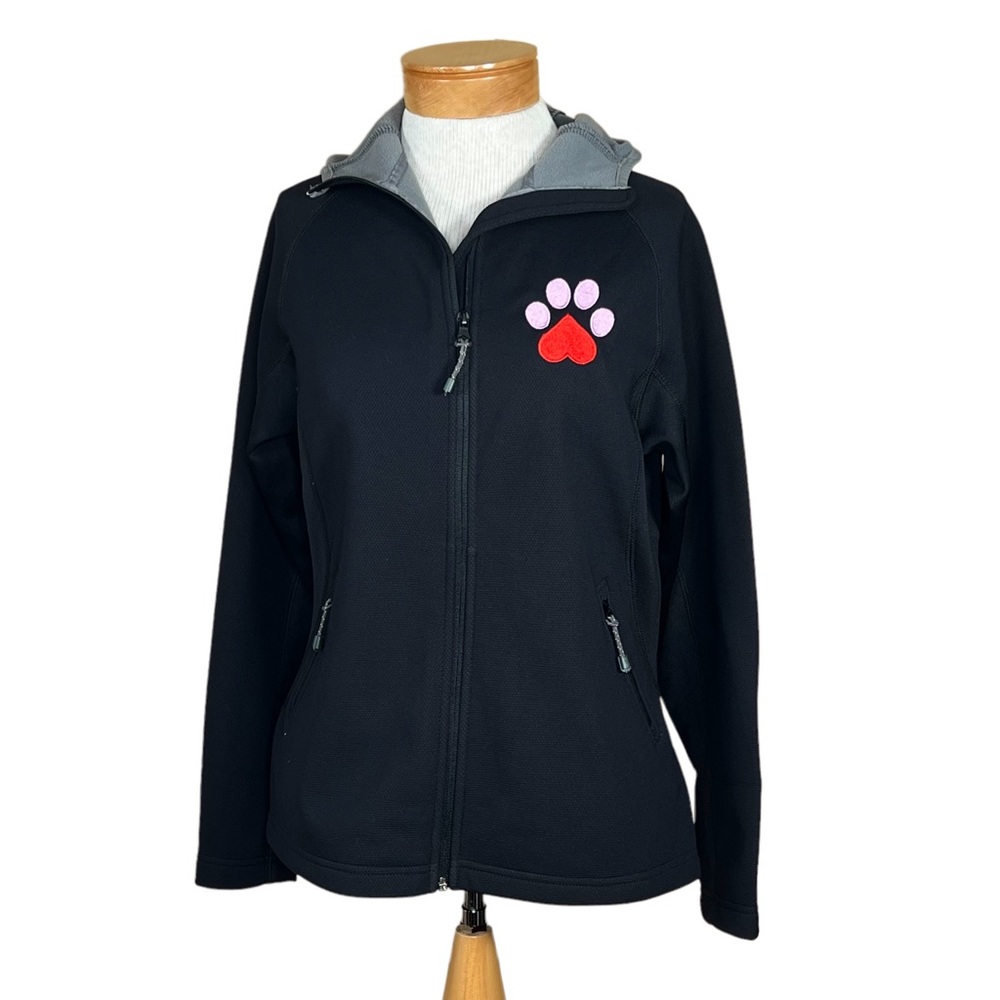 Tri-Mountsin Women’s Fleece Lined Black Jacket With Embroidered Dog Paw Small - Picture 1 of 12